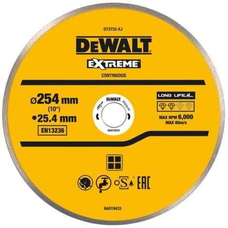 Dewalt – Disque pour scie à carrelage 250mm – Alésage 25,4mm – Épaisseur 1,6mm – Pour céramique et porcelaine – Découpe précise sans éclats - DT3733-XJ
