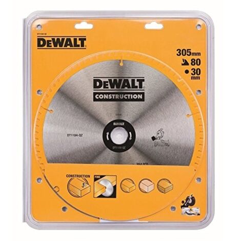 Dewalt – Lame de scie circulaire 305 mm DT1184QZ – 80 dents – Alésage 30 mm – Pour bois dur et panneaux – Coupe nette et rapide (1/3)