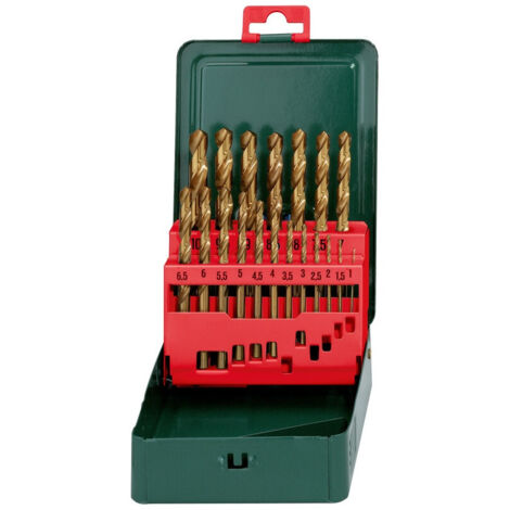 Metabo – Coffret de forets HSS-Tin – 19 pièces – Affûtés pour acier et fonte – Ø 1-10mm – Revêtement nitrure de titane