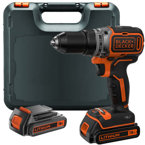 Black & Decker – Perceuse-visseuse sans fil 18V BL186K1B2 – Moteur Brushless – Couple 52Nm – 2 batteries 2Ah – Coffret de rangement inclus (1/5)