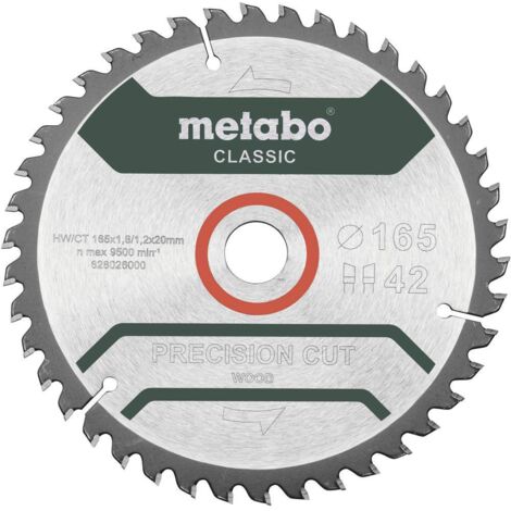 Metabo – Lame de scie circulaire 165mm – 628026000 – Alésage 20mm, 42 dents, pour bois dur et tendre, coupe nette sans éclat