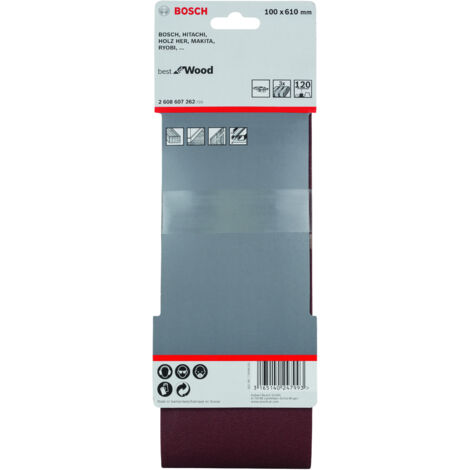 Meilleur papier de verre pour ceinture en bois : 100x610mm G120x 3 BOSCH 2608607262