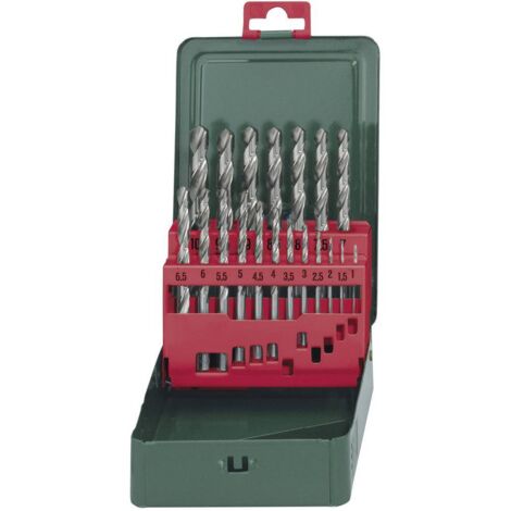 Metabo – Jeu de forets HSS-G 19 pièces pour métal – Affûtage croisé 135° – Boîte métallique – Pour acier et fonte