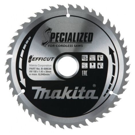 Makita – Lame de scie circulaire 190 mm – Alésage 30 mm – 45 dents pour bois dur – B68638 – Technologie EFFICUT pour coupes fines