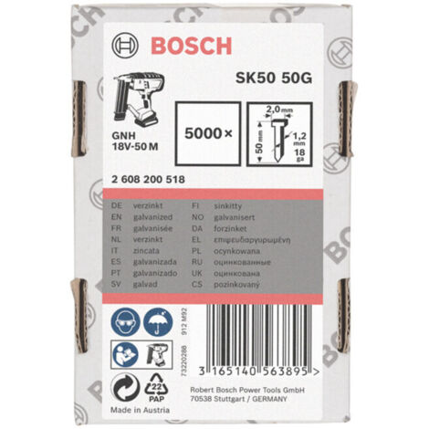 Goupille à tête fraisée Bosch SK50 50G 1,2 mm 50 mm galvanisée 5000 pièces