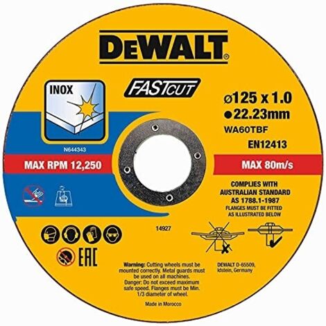 Dewalt – Disque à lamelles 125mm DT20540 – Épaisseur 1mm – Alésage 22,23mm – Lot de 100 disques pour acier inoxydable
