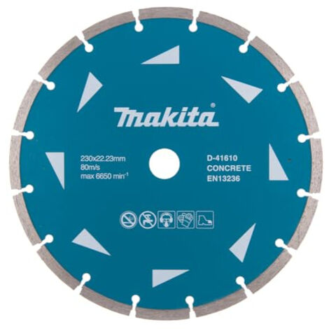Makita – Disque diamanté 230mm D41610 – Pour béton armé – Alésage 22,23mm – Épaisseur 2,6mm – Hauteur segment 7mm (1/3)