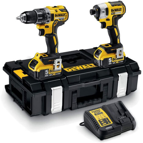 Dewalt – Pack perceuse percussion DCD796 et visseuse à chocs DCF887 18V – 2 batteries 5Ah – Moteur Brushless – Coffret ToughSystem