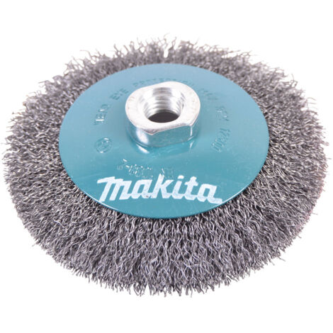 Makita – Brosse conique à fils acier ondulés 115 mm – Alésage M14 pour meuleuses – Nettoyage surfaces acier doux – D39849