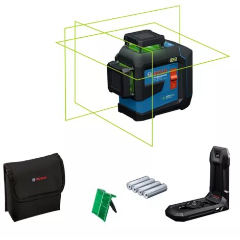 Bosch Professional – Laser lignes 3 plans vert 30m – Classe 2 – Protection IP65 – Alimentation 4 piles AA – Précision ± 0,3 mm/m – 601065500 - GLL 80-33 G