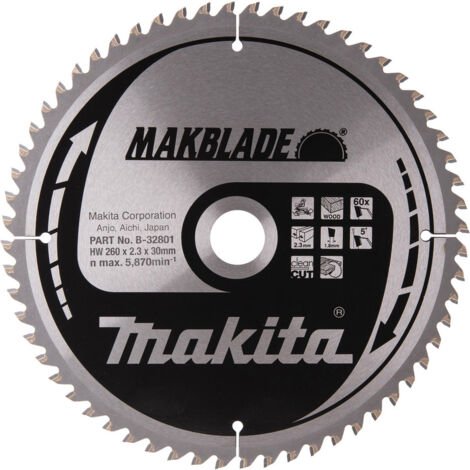Makita – Lame de scie circulaire 260mm – Alésage 30mm – 60 dents pour bois dur – Coupe nette et précise – Compatible scies circulaires - B-32801 (1/6)