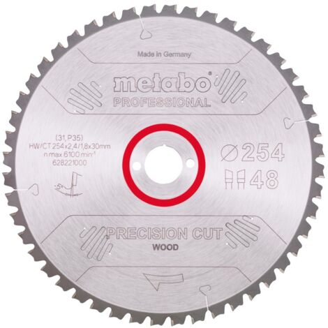 Metabo – Lame de scie circulaire 254mm – Alésage 30mm – 48 dents WZ – Pour bois dur et stratifié – Coupe précise et silencieuse