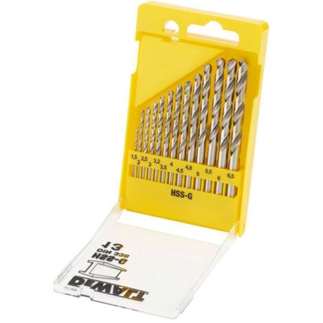 Dewalt – Set de 13 forets HSS-G pour métal – Tailles de 1.5 à 6.5 mm – Emmanchement réduit 12,7 mm – Angle de pointe 118° - DT5922 (1/2)