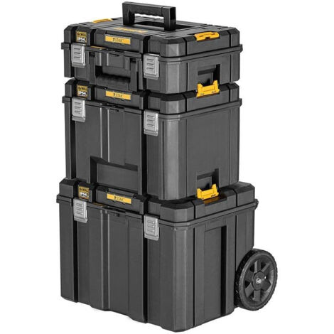 Dewalt – Kit TSTAK 3 pièces – Boîte mobile avec roulettes 7'' – Certifié IP54 contre eau et poussière – Modules empilables TSTAK