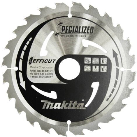 Makita – Lame de scie circulaire 190 mm – Alésage 30 mm – 24 dents – Acier pour bois dur – Coupe nette sans éclat