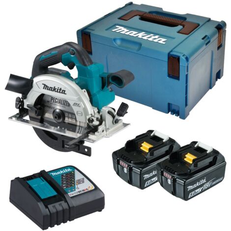 Makita – Scie circulaire 18V LXT Ø165 mm avec 2 batteries 5Ah – Moteur sans balais – Profondeur de coupe 57 mm – DHS660RTJ