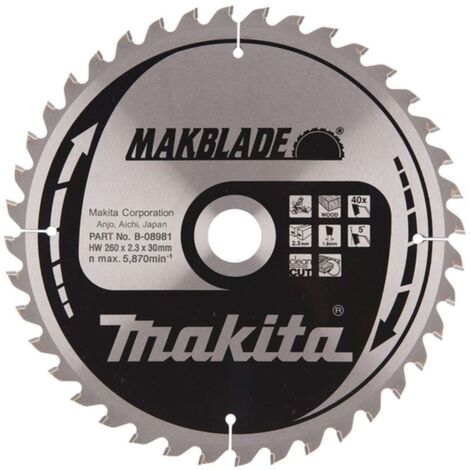 Makita – B32770 Lame de scie circulaire 260mm – Alésage 30mm – 40 dents – Pointe en carbure pour coupes nettes dans le bois