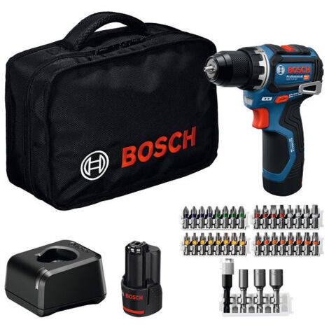 Perceuse-visseuse sans fil GSR 12V-32 Bosch, 2x 2.0 Ah et chargeur + 36 pces d'accessoires dans une trousse à outils