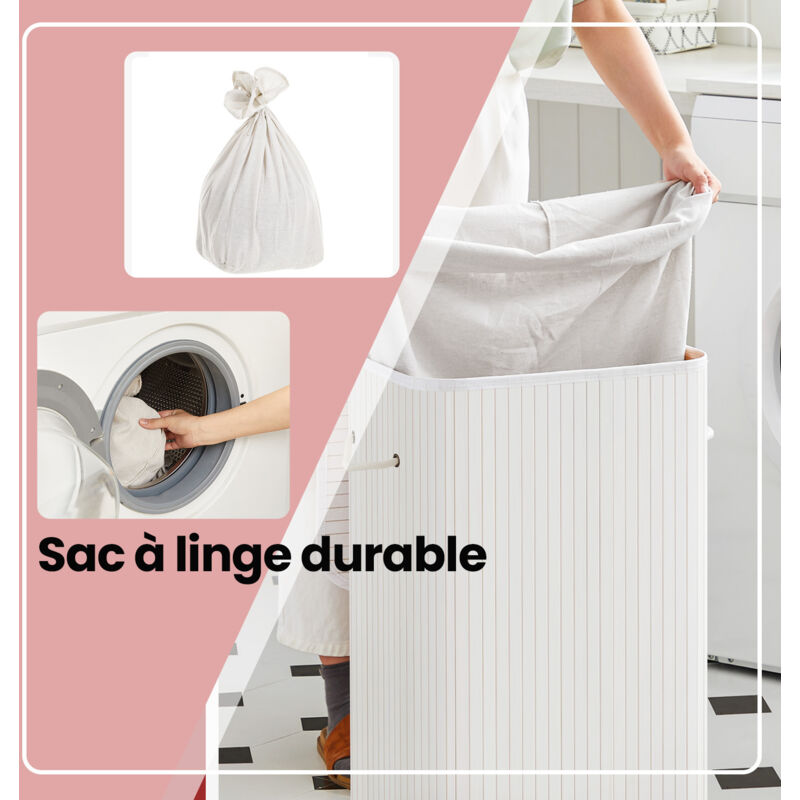 Panier à Linge 100L Tectake En Bambou Avec Sac Amovible - Corbeille Rangement Pliable