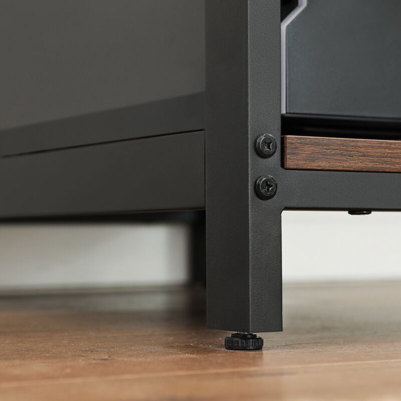 Étagère De Bureau Avec 2 Étagères Et Compartiment Ouvert - Cadre Métal, Plateau MDF - Dimensions 55 à 115 Cm - Pour Salon, Bureau