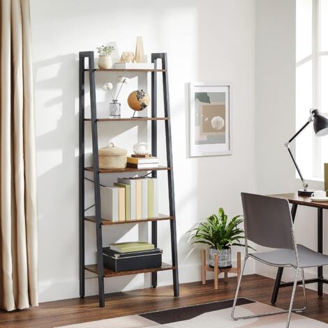 Vasagle – Bibliothèque vintage à 5 niveaux – Étagère en métal noir pour salon et cuisine – Dimensions 56x34x172 cm – Capacité 5 kg par niveau – LLS45X