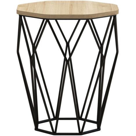 Table Heptagone Zachem Panneau Métal Noir et Bois Naturel épicéa (1/5)