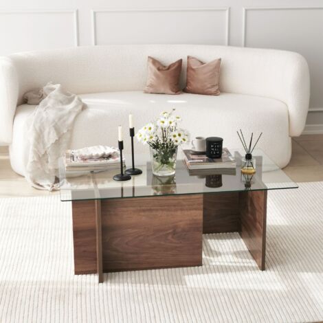 Table basse Melar 105x65cm Bois foncé et Verre Transparent