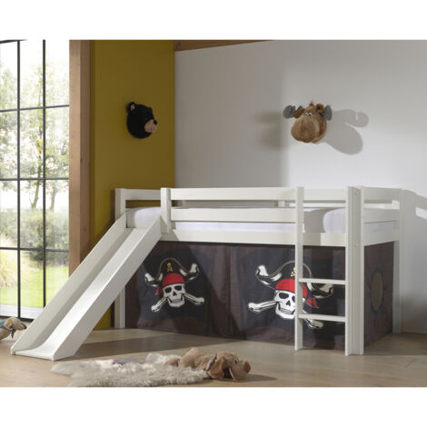 Lit toboggan 90x200 avec tente pirate marron pin massif blanc Pino (1/5)