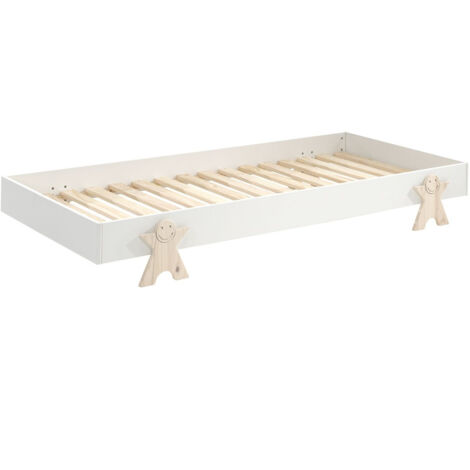 Lit 90x200 pin massif blanc et bois clair Fernando (1/3)
