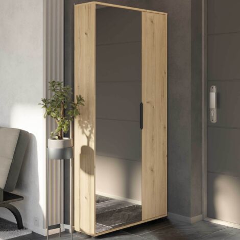 Calicosy – Meuble à chaussures en aggloméré décor chêne 83x24x178cm – avec miroir – 4 étagères pour 12 paires – rangement élégant (1/5)