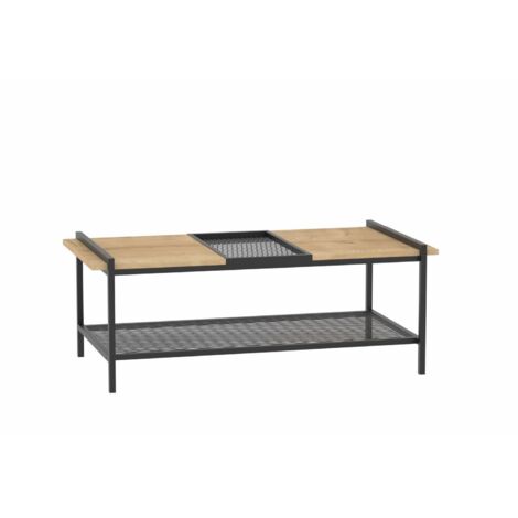 Table basse style industriel Ecetli L120cm Bois clair et Métal Noir (1/5)