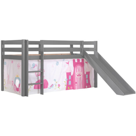 Lit toboggan 90x200 avec tente princesse pin massif gris Pino (1/3)