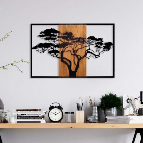 Asir Group Llc – Décoration murale en bois et métal – Acacia Tree moderne 58x90cm – Élément artistique pour intérieur – Livré monté