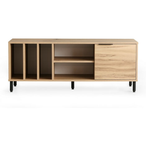 Meuble TV 1 porte Elliot 140cm Bois Chêne clair (1/5)