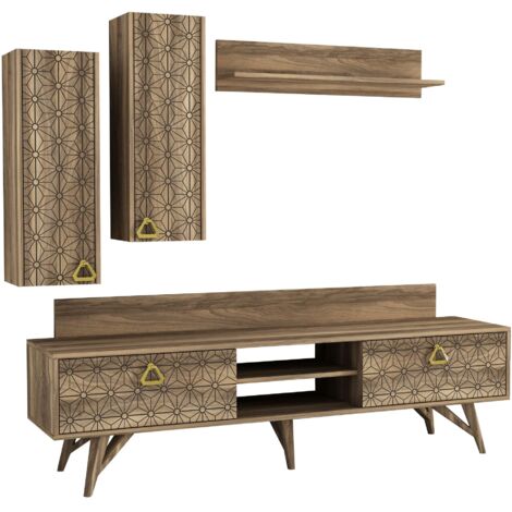 Ensemble de meuble TV, 2 placards et 1 étagère Omaha Bois foncé Motif Géométrique (1/5)