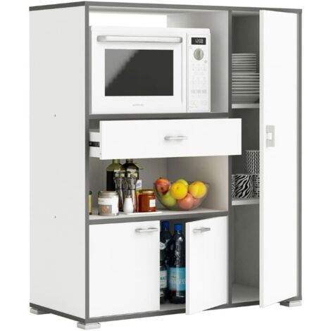 Desserte micro-ondes 3 portes 1 tiroir coloris blanc velours et basalte (1/5)