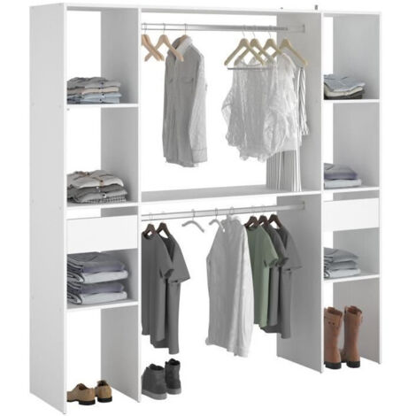 Kit dressing blanc moderne 176x180 cm – 2 colonnes, 3 étagères, 1 tiroir, 1 tablette, 2 tubes de penderie – Optimise l'espace de rangement (1/3)