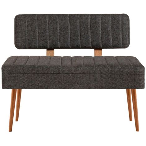 Banquette-coffre capitonnée avec dossier L105cm Molva Bois clair et Tissu Anthracite
