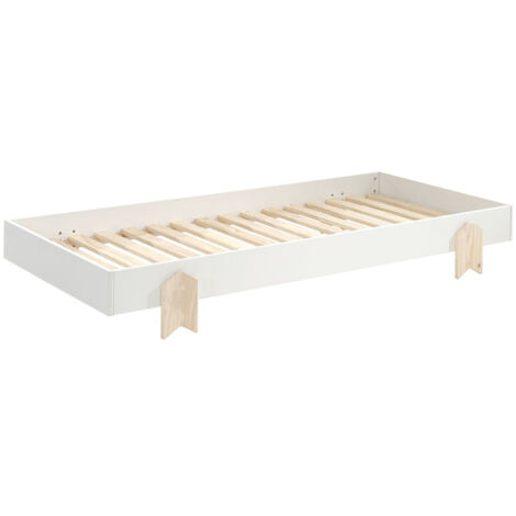 Lit 90x200 pin massif blanc et bois clair Ridulo (1/3)