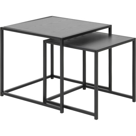 Lot de 2 tables gigognes 50 et 40 cm décor noir et métal noir - FYNCA (1/3)