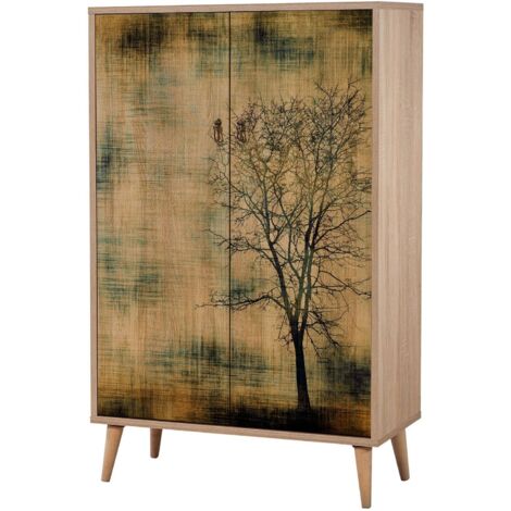 Les Tendances – Commode haute 2 portes en bois mélaminé mat – Dimensions L 80 x H 127 x P 36 cm – Finition élégante et moderne – Fabrication européenne