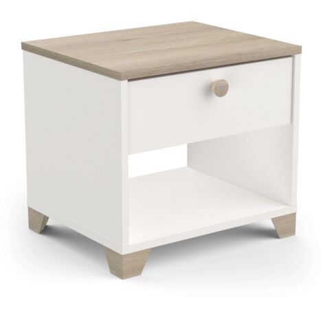 Table de chevet Izzy 1 tiroir en blanc et chêne 40x36x43cm (1/5)