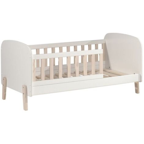 Lit enfant 70x140 bois laqué blanc et pieds pin massif clair Kiddy