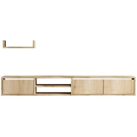 CALICOSY - Meuble suspendu TV 3 portes 2 niches décor chêne saphir L180 cm - HEKA (1/5)