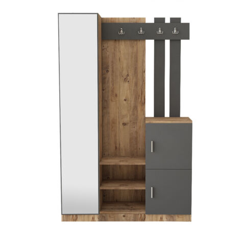 Porte-manteau en Pin Atlantique et Anthracite, Design Fonctionnel, 113,6x179,7 cm, Pour Hall d'Entrée ou Bureau