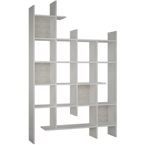 Cotecosy – Étagère bibliothèque Kikra 122cm – Largeur 25,5cm – Hauteur 188cm – Panneaux mélaminés 100% recyclés – Fixation murale élégante - 122cm-Blanc (1/5)
