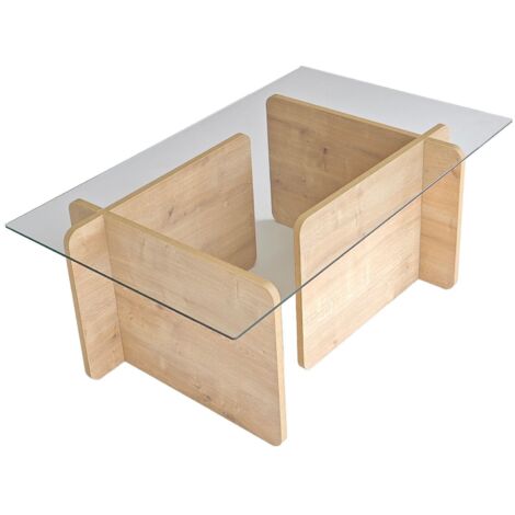 Table basse design Gelpio 150x65cm Bois clair et Verre Transparent (1/5)