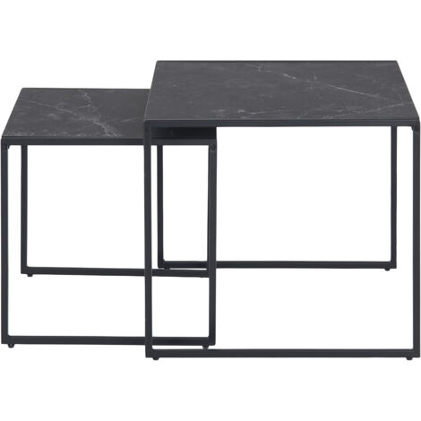 Lot de 2 tables gigognes aspect marbre et métal noir - ISAYA (1/5)