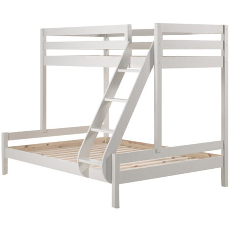 M&S – Lit superposé triple 90x200 cm et 140x200 cm – En pin massif laqué blanc – Sommier à lattes inclus – Pour 3 personnes