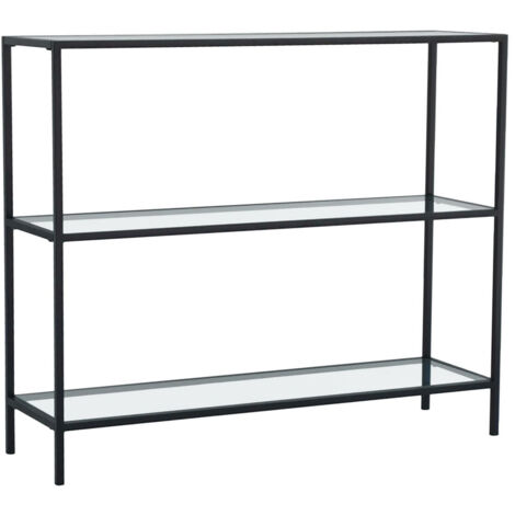 Table console 3 plateaux Vitrex 100cm Verre trempé Transparent et Métal Noir (1/5)